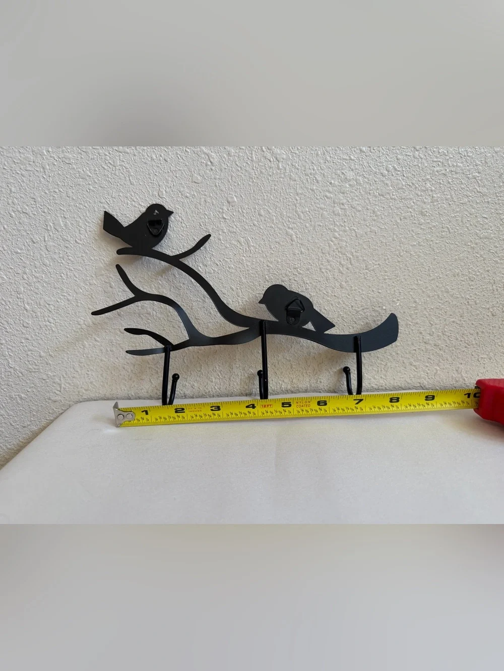 Black Metal Bird & Branch Wall Rack 3 Hooks Key Holder Rustic Nature Decor 8